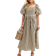 New Look Petite Puff Sleeve Milkmaid Midi Dress - Cream Stripe