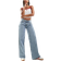 Motel Roomy Wide Leg Low Rise Jeans - Vintage Blue Wash