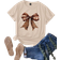 Shein Womens Summer Fall Casual Leopard Print Bow Tie Decor TShirt