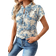 Shein Women's Fresh Ditsy Floral Short Sleeve Shirt With Ruffle Hem And Tie Knot, Summer