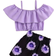 Shein Young Girl Ruffle Trim Cold Shoulder Crop Top With Sunflower Pattern Shorts Set For Summer