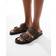 Stradivarius Double Strap Flat Leather Sandal - Dark Brown