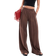 Bershka Crinkle Wide Leg Trousers - Brown