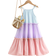 Shein Young Girl Color Block Dress With Ruffled Trim And Spaghetti Straps