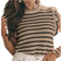 Shein Crochet Knit Striped Sweater Vest - Nutmeg Color
