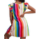 Shein Teen Girls' Woven Rainbow Stripe Pattern Ruffle Edge Casual Dress