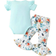 Shein Blue Alphabet Print Crop Bodysuit And Flower Print Flared Pants Baby Girl Outfit