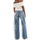 Bershka High Waisted Wide Leg Jeans - Mid Blue Wash