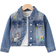 Shein Toddler Girls Wash Denim Jacket With Floral Rainbow Embroidery