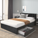 Flieks Flieks Polsterbett 140x200 cm Doppelbett mit Lattenrost und 2 Schubladen Schwarz Bettrahmen 140x207.5cm