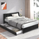Flieks Flieks Polsterbett 140x200 cm Doppelbett mit Lattenrost und 2 Schubladen Schwarz Bettrahmen 140x207.5cm