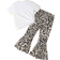 Shein pcs Young Girl Casual Slogan Flower Allover Print Short Sleeve Round Neck TShirt And Leopard Allover Print BellBottom Pants Suitable For And