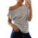 Shein Striped Open Shoulder Ruched Fitted Short Sleeve Women's T-Shirt