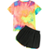 Shein Girls Tie Dye Heart Print Tee & Contrast Binding Shorts