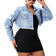 Shein Plus Front Button Frayed Trim Long Sleeve Ripped Denim Jacket