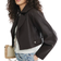 River Island Faux Leather Crop Jacket with Balloon Sleeves - Dark Brown