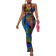 Shein Elegant Color Block Printed Sleeveless Bodycon Dress With Hollow Out Waist And Side Slit