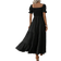 Shein Ladies Summer Holiday Solid Color Textured Bubble Sleeve Long Dress Black L,M,S,XS