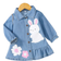Shein Infant Girls Casual Versatile Washed Blue Denim Dress With Cartoon Graphic Printed Hem Ruffles Autumn Winter New Arrival