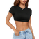 Shein Casual Simple Solid Color Round Neck Cropped Slim Fit Womens TShirt Black Crop Top