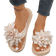 Shein Fashion Womens Double Flower Flip Flops Korean Style Floral Fabric Strap Solid Color Flat Slippers Casual Beach Slide Sandals