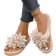 Shein Fashion Womens Double Flower Flip Flops Korean Style Floral Fabric Strap Solid Color Flat Slippers Casual Beach Slide Sandals
