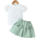 Shein Young Girl Summer Puff Sleeve Short Sleeve TShirt Bowknot Skirt Outfit