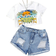 Shein Teen Girl Vintage Tropical Print White Short TShirt And Street Style Cool Distressed Loose Fit Denim Shorts Set