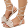 Shein Women Ruffle Trim Tie Leg Design Strappy Sandals, Fashionable Summer Party Faux Suede Lace Up Flat Sandals