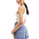 Bershka Højtaljede Ripped Denimshorts - Mellemblå