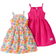 Shein pcs Young Girl Country Style Buttoned Patch Applique Digital Print Floral Suspenders Dress Set Including Red Suspenders Dress
