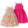 Shein pcs Young Girl Country Style Buttoned Patch Applique Digital Print Floral Suspenders Dress Set Including Red Suspenders Dress