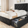 Yaheetech Polsterbett Doppelbett aus Kunstleder 140 x 200 cm Schwarz Bettrahmen 140 x 200cm