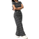 Shein Black And White Striped Round Neck Short Sleeve Fitted Long Dress FallWinter