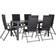 Sunfun Stenvik Bord + 6 Positionsstolar Lina Svart Matgrupp, 1 Bord inkl. 6 Stolar