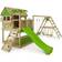Fatmoose Wooden climbing frame TikaTaka with swing set SurfSwing and apple green slide, Playhouse on stilts for kids with sandpit, climbing ladder &