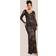 Goddiva Sequin Leaf Long Sleeve Maxi Dress - Black