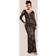 Goddiva Sequin Leaf Long Sleeve Maxi Dress - Black