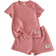 Shein Toddler Girls Letter Patched Detail Tee & Shorts
