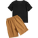 Shein Tween Boy Bear & Letter Graphic Tee & Drawstring Waist Shorts
