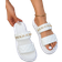 Shein Women Quilted Decor Flat Sandals, Fashion White Slide Sandals