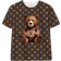 Shein Cartoon Bear Floral Print T-Shirt - Casual