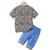 Shein Young Girl Cool Leopard Print Short Sleeve TShirt And Faux Denim Leggings Set For Concerts