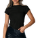 Shein Damen Sommer Kurzarm T-Shirt mit rundem Ausschnitt und Falten Einfarbig für legere Anlässe