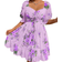 Shein Plus Elegant Vacation Dress With Flower Print Mauve Purple 0XL,1XL,2XL,3XL,4XL