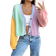 Shein Contrast Color Loose Cropped Cardigan Sweet College Style Knit Sweater Jacket