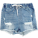 Shein Women Distressed Denim Shorts With Elastic Waist And Drawstring Frayed Hem And Stretchy Fabric