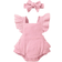 Shein Baby Girl Soft Comfortable And Cute Ruffled Bodysuit With Headband Set Perfect For Summer Casual Vacation And Party