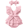 Shein Baby Girl Soft Comfortable And Cute Ruffled Bodysuit With Headband Set Perfect For Summer Casual Vacation And Party