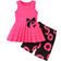 Shein Tween Girl pcs Cute Bowknot Round Neck Pleated ALine Sleeveless TShirt And Flower Printed Shorts Set Summer